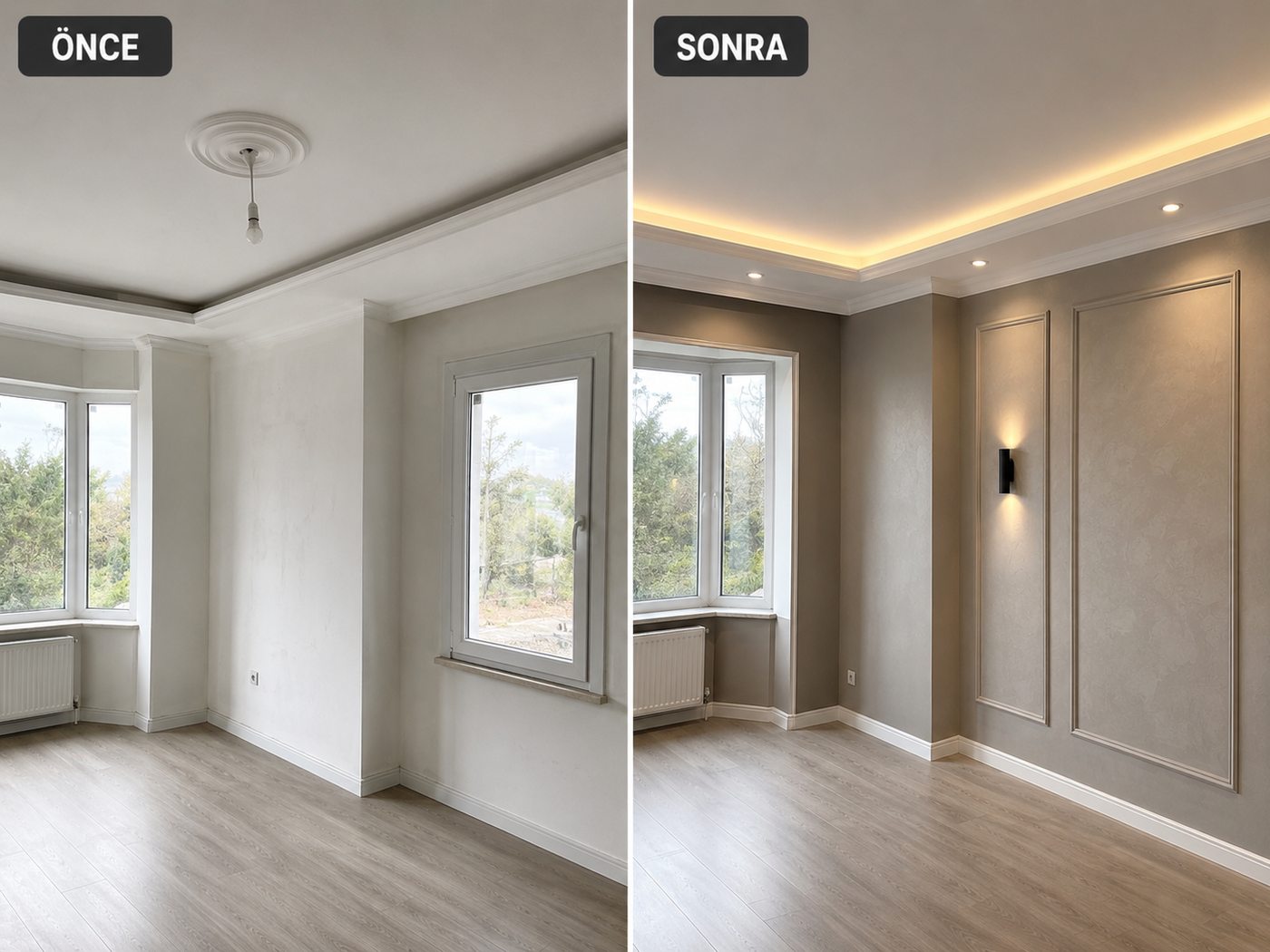 Bahriye Üçok iç cephe boya öncesi ve sonrası